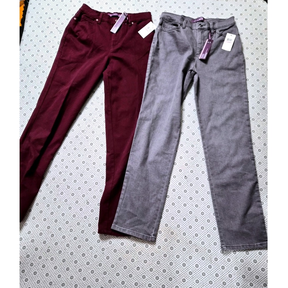 NWT Gloria Vanderbilt Amanda Pants Straight Leg Burgundy Gray Jeans ‎ Size 6